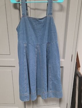 entro Light Blue Denim Pinafore Mini Dress